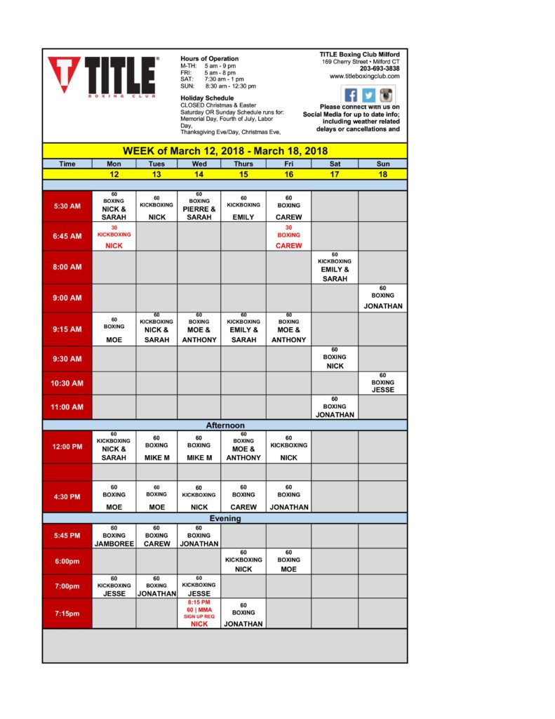 class schedule print out